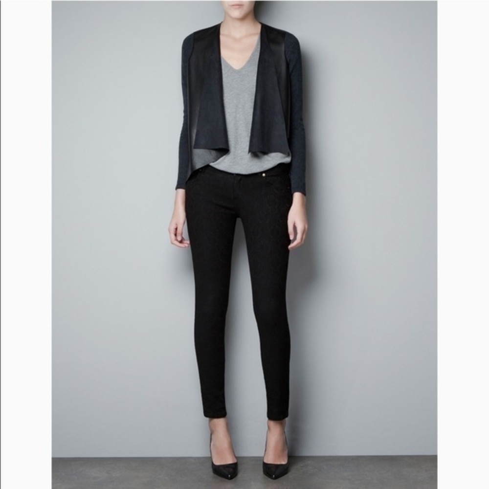 Zara Knit | Faux Leather Cardigan Jacket Small
